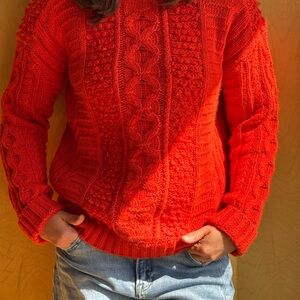 Women's Red Cable Knit Sweater